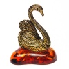 Фигурка из латуни с янтарем Лебедь на подставке арт. 1449