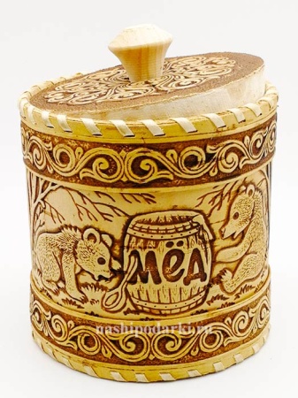 Туес береста для меда 14х10см арт. 816532 картинка Туес береста для меда 14х10см арт. 816532 магазин русских сувениров  Наши подарки