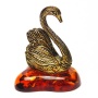 Фигурка из латуни с янтарем Лебедь на подставке арт. 1449