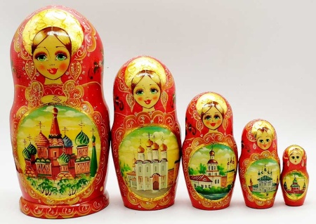 Матрешка "Красная Москва" 19 см. 5 мест арт. 74245
