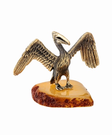 Фигурка из латуни с янтарем Птица Пеликан 60х55 мм. арт. 1473