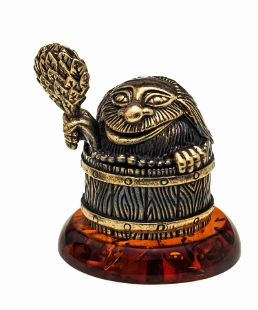 Фигурка из латуни с янтарем С легким паром 33х40 мм. арт. 983