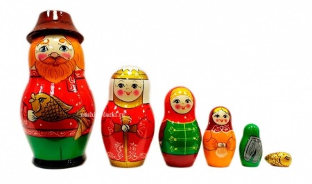 картинка Матрешка детская сказка "Золотая рыбка" 6 мест 17см арт. 96321 матрешки