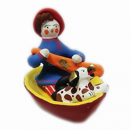 Дымковская игрушка "Композиция "Рыбак с собачкой" 9х11см арт. 1118144