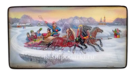 Федоскино картинка Русская шкатулка Федоскино "Тройка" 16х8см арт. 997338 магазин