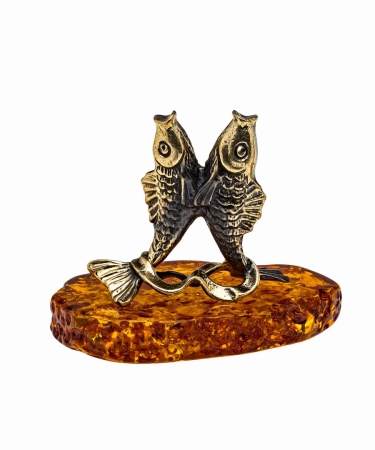 Фигурка из латуни с янтарем Рыбы пара 45х35 мм. арт. 1059