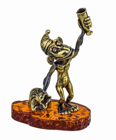 Фигурка из латуни с янтарем Обезьяна с праздником! арт. 884