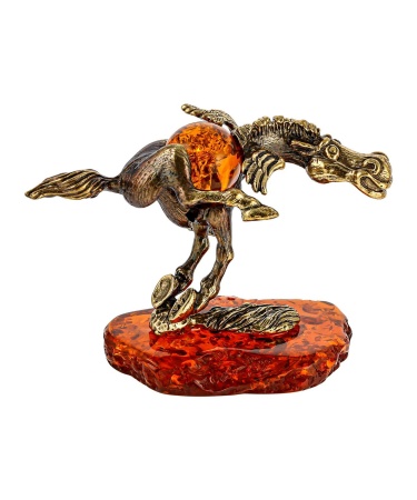 Фигурка из латуни с янтарем Лошадь Пегас 65х60 мм. арт. 418