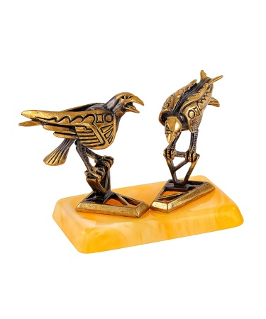 Фигурка из латуни с янтарем Птицы Вороны Готика 60х50 мм. арт. 2309