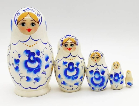 Матрешка под гжель 5 мест 12 см. арт. 4367871