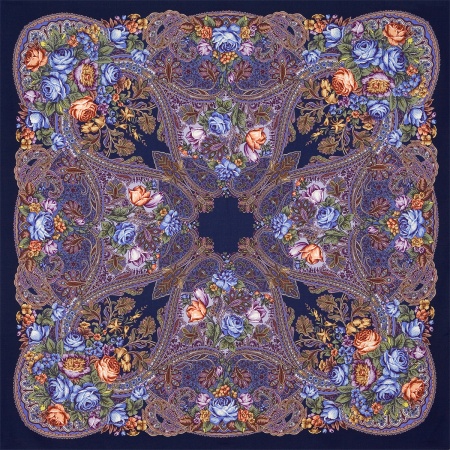 Многоцветный 148 см. платок из уплотненной шерстяной ткани  "Ненаглядная", вид 14. арт. 1025-14 