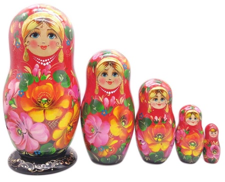 Матрешка Тверская "Красная" 16 см. 5 мест арт. 7652322