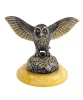Фигурка из латуни с янтарем Птица Сова Хэдвиг на земном шаре 70х60 мм. арт. 1822