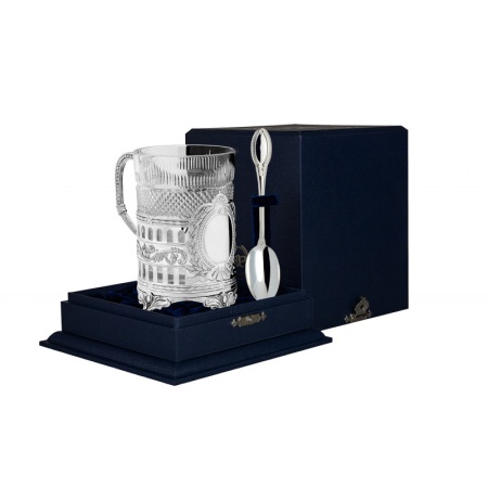 картинка Набор для чая "Хозяин": ложка, стакан, подстаканник (Серебро 925)  Артикул:  005НБ03806