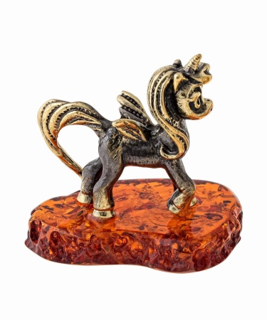 Фигурка из латуни с янтарем Лошадь Пони Винки Фур 40х45 мм. арт. 1406
