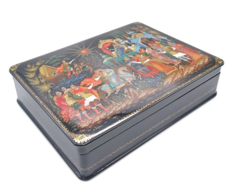 Шкатулка Палех ручная работа "Спящая царевна" 19х14 см. арт. 76476 