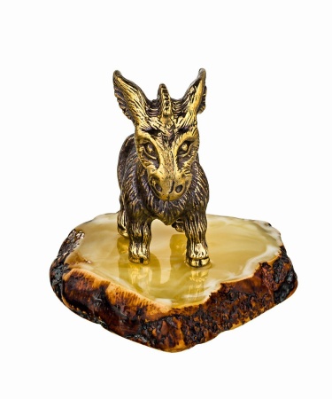 Фигурка из латуни с янтарем Ослик упрямый 44х36 мм. арт. 748