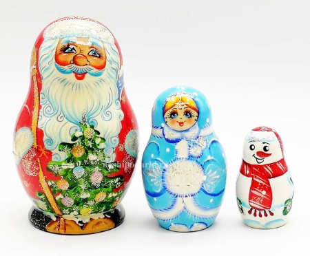 Матрешка дед мороз и снегурочка 3 места 11 см. арт. 5487593  Матрешка дед мороз и снегурочка 3 места 11 см. арт. 5487593