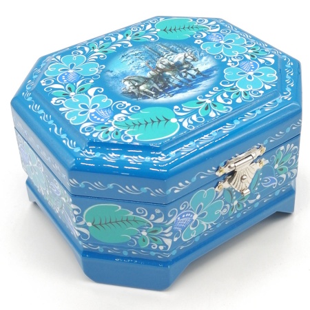 Шкатулка синяя Зимняя тройка 12х12х7 см. арт. 966532
