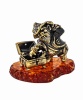 Фигурка из латуни с янтарем гном с сокровищами 45х55 мм. арт. 1294