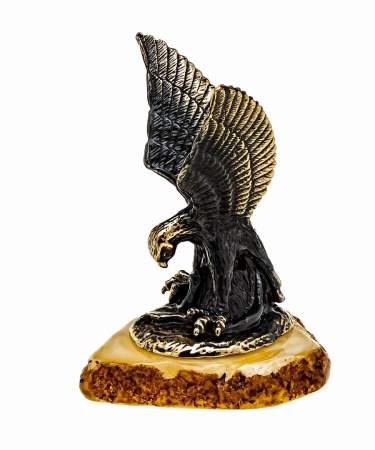 Фигурка из латуни с янтарем Птица Орел Кавказ 45х55 мм. арт. 1181