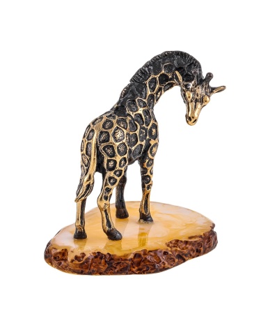 Фигурка из латуни с янтарем Жираф Нубийский 55х55 мм. арт. 1614