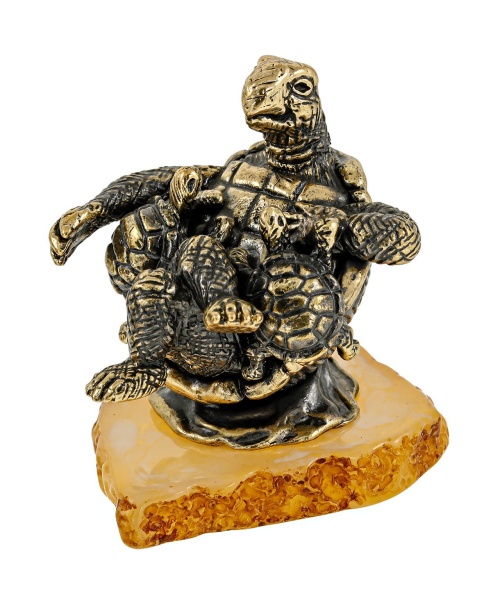 Фигурка из латуни с янтарем Черепаха с малышами 45х50 мм. арт. 2850