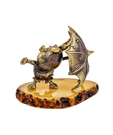 Фигурка из латуни с янтарем Поросёнок пятачок с зонтиком 50х44 мм. арт. 417