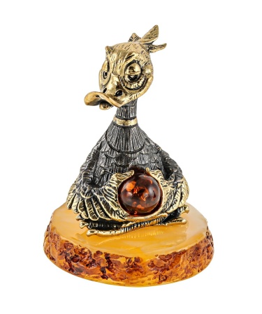 Фигурка из латуни с янтарем Утенок Аум 35х50 мм. арт. 2789