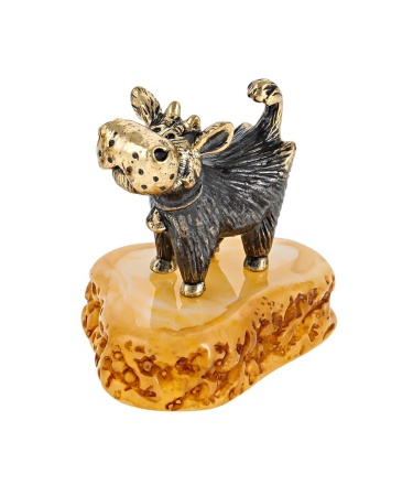 Фигурка из латуни с янтарем Бычок милаха 2742