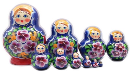 Матрешка красно-синяя цветы 14 см. 10 мест арт. 853331