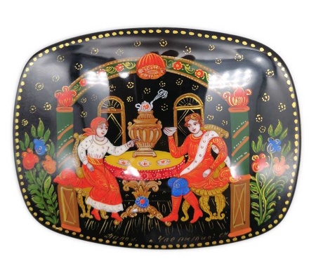 Шкатулка Палех "Чаепитие" 10х8 см. арт. 7656227 