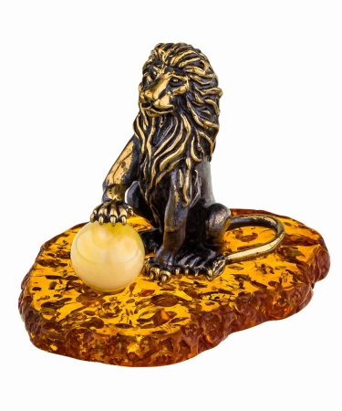 Фигурка из латуни с янтарем Лев большой арт. 278