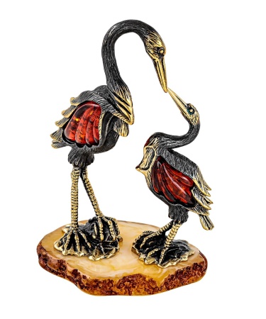 Фигурка из латуни с янтарем Птицы Аисты 55х80 мм. арт. 2383