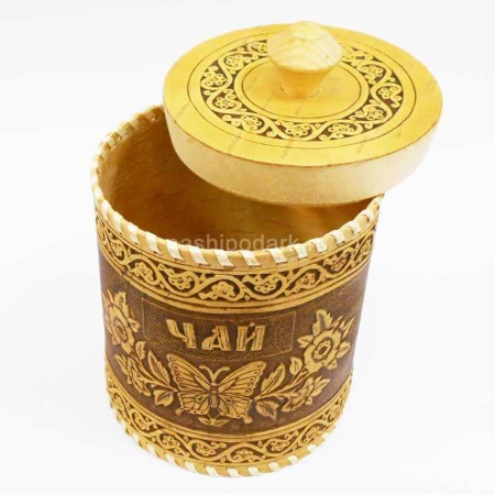 картинка Береста Туес "Чай" 10см арт. 220119121 магазин русских сувениров  Наши подарки