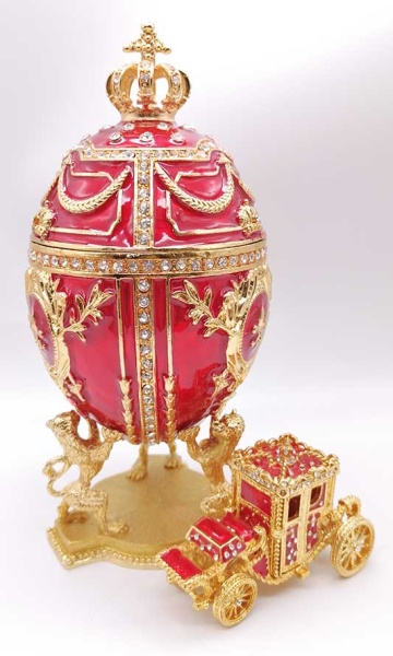 Яйцо под Фаберже "Коронационное с каретой"  красное 20 см. арт. 684539 