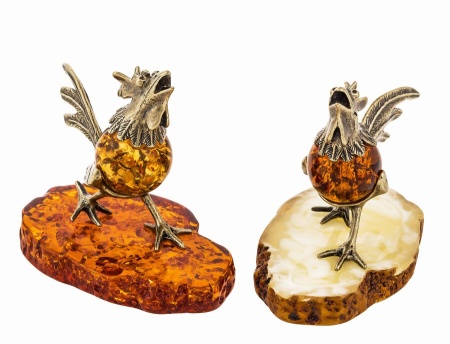 Фигурка из латуни с янтарем Птица Петух 43х46 мм. арт. 134