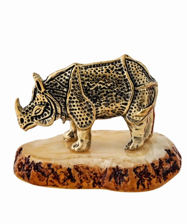Фигурка из латуни с янтарем Носорог броненосец 40х30 мм. арт. 1439