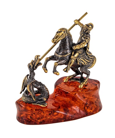 Фигурка из латуни с янтарем Георгий Победоносец маленький 65х70 мм. арт. 453.2 Фигурка из латуни с янтарем Георгий Победоносец маленький 65х70 мм. арт. 453.2