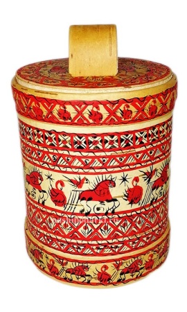 Туес с мезенской росписью 10х8 см. арт. 9871355 картинка Туес с мезенской росписью 10х8 см. арт. 9871355 магазин русских сувениров  Наши подарки